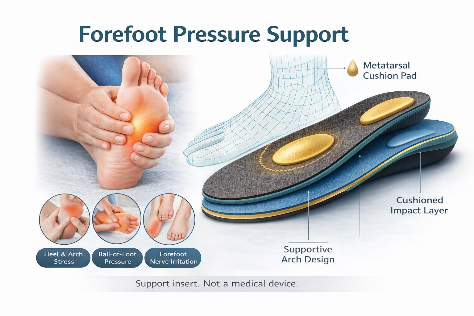 Relief Ball of Foot Pain - Orthopedic Insoles for Flat Feet